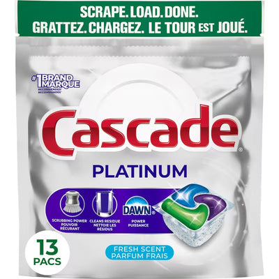 CASCADE PLATINUM DISHWASHING DETERGENT PACS FRESH SCENT 13s