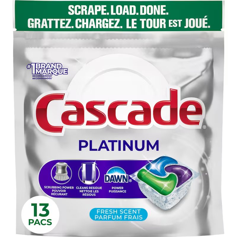 CASCADE PLATINUM DISHWASHING DETERGENT PACS FRESH SCENT 13s