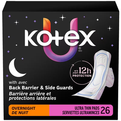 KOTEX ULTRA THICK 2X OVERNIGHT PADS WITH WINGS 26 ea
