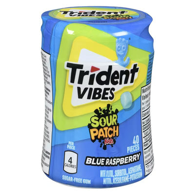TRIDENT VIBES SOUR PATCH KIDS BLUE RASPBERRY SUGAR FREE GUM 40ea