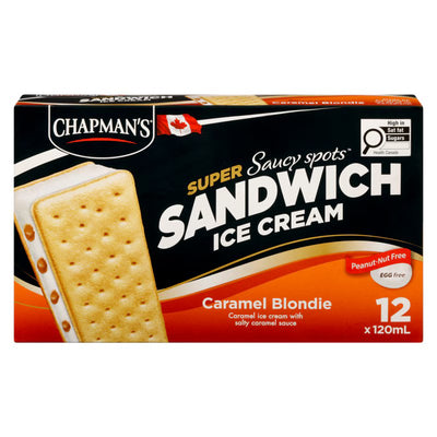 CHAPMAN'S SUPER SAUCY SPOTS ICE CREAM SANDWCH CARAMEL BLONDIE 12pk