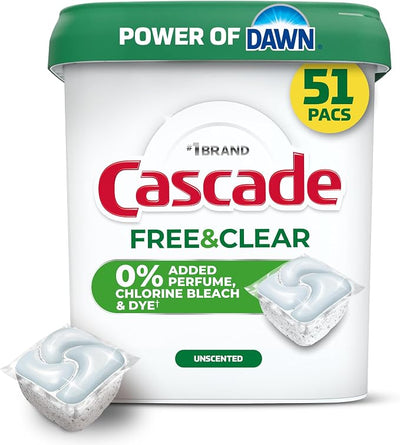 CASCADE FREE & CLEAR DISHWASHING DETERGENT UNSCENTED 51s