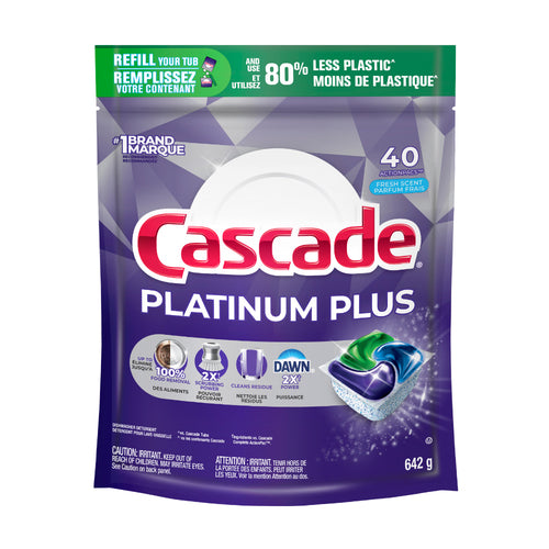 CASCADE PLATINUM PLUS DISHWASHING DETERGENT FRESH SCENT 40s