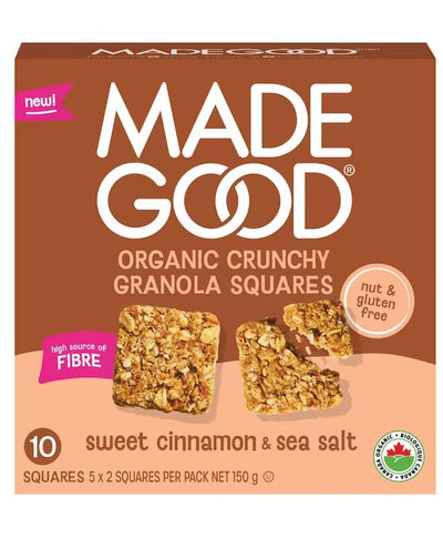 MADE GOOD ORGANIC CRUNCH GRANOLA SQUARES SWEET CINNAMON & SEA SALT 150g