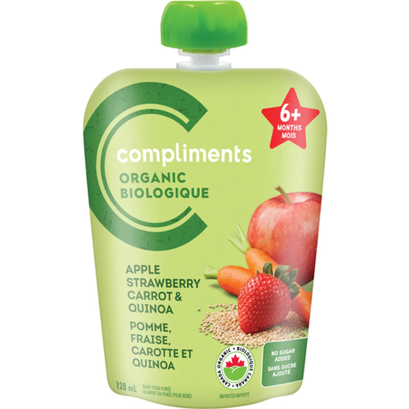 COMPLIMENTS ORAGANIC APPLE STRAWBERRY CARROT & QUINOA POUCH BABY FOOD 128ml