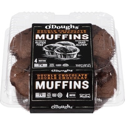 O'DOUGHS GLUTEN FREE DOUBLE CHOCOLATE MUFFINS 340g