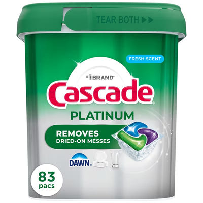 CASCADE PLATINUM DISHWASHING DETERGENT PACS FRESH SCENT 83s