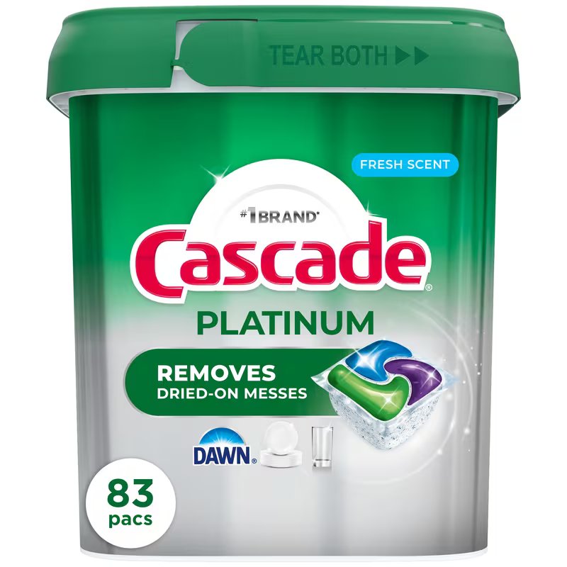 CASCADE PLATINUM DISHWASHING DETERGENT PACS FRESH SCENT 83s