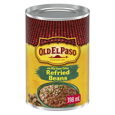 OLD EL PASO REFRIED BEANS WITH GREEN CHILIES 398ml