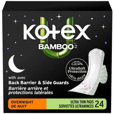 KOTEX BAMBOO OVERNIGHT ULTRA THIN PADS 24 ea