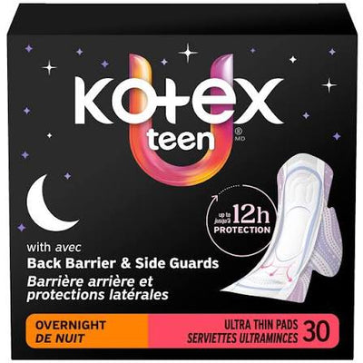 KOTEX ULTRA THIN OVERNIGHT TEEN PADS 30 ea