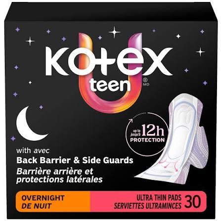 KOTEX ULTRA THIN OVERNIGHT TEEN PADS 30 ea