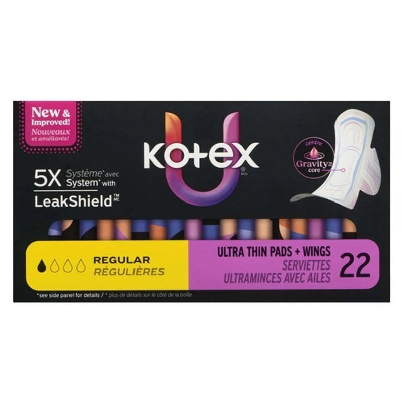 KOTEX PRM ULTRA THIN REG PADS WITH WINGS 22 ea
