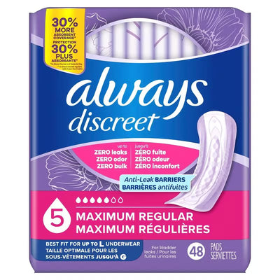 ALWAYS DISCREET MAXIMUM REGULAR PADS 48s