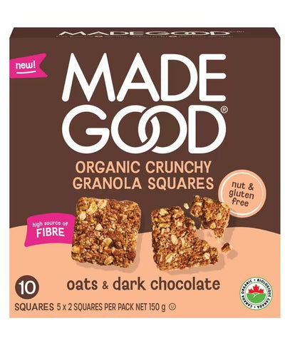 MADE GOOD ORGANIC CRUNCH GRANOLA SQUARES OATS & DARK CHOCOLATE 150g
