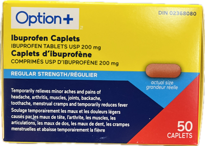 OPTION+ IBUPROFEN 200mg 50 CAPLETS