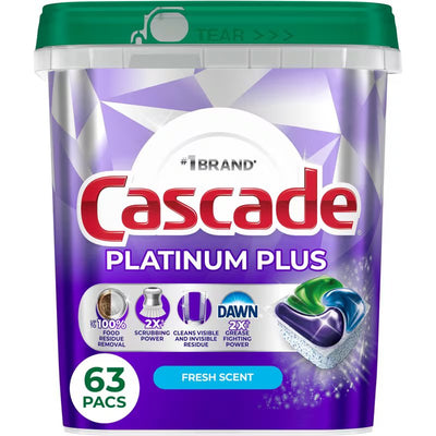 CASCADE PLATINUM PLUS DISHWASHING DETERGENT PACS FRESH SCENT 63s