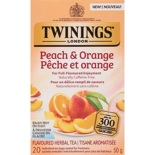 TWININGS PEACH & ORANGE HERBAL TEA BAGS 20ct