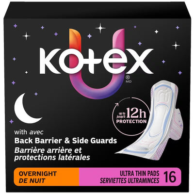 KOTEX ULTRA THIN OVERNIGHT PADS WITH WINGS 16 ea