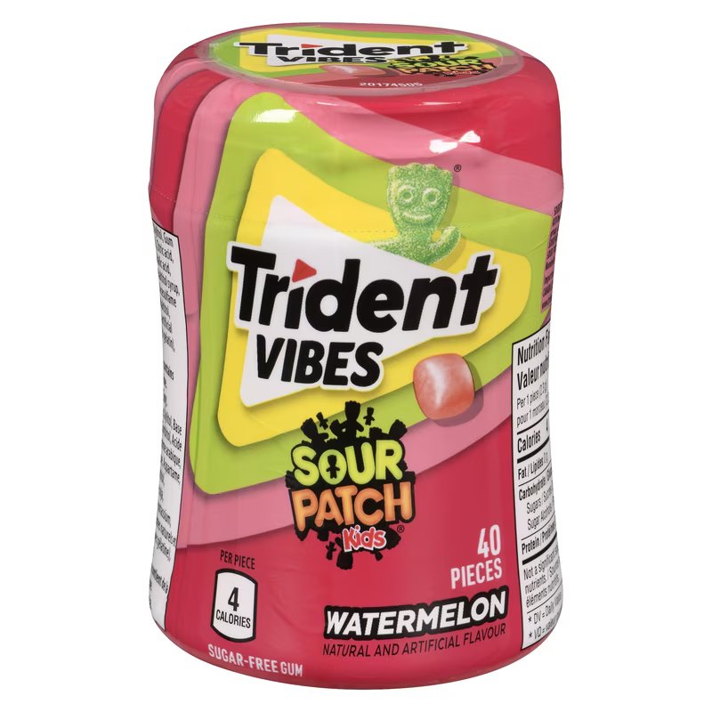 TRIDENT VIBES SOUR PATCH KIDS WATERMELON SUGAR FREE GUM 40ea