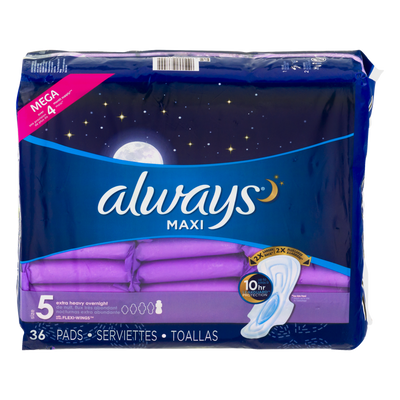 ALWAYS MAXI PADS SZ 5 OVRNGHT [36 ea]